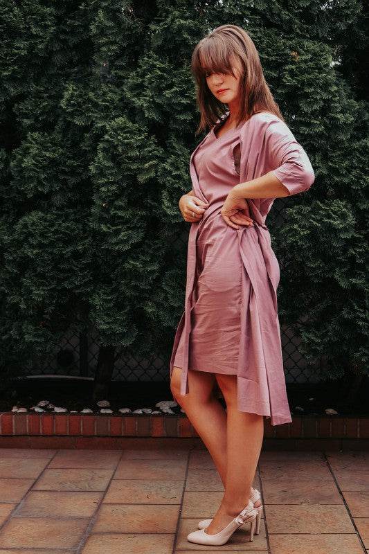 Gray Dress jacket 3/4 sleeve ties in front with po