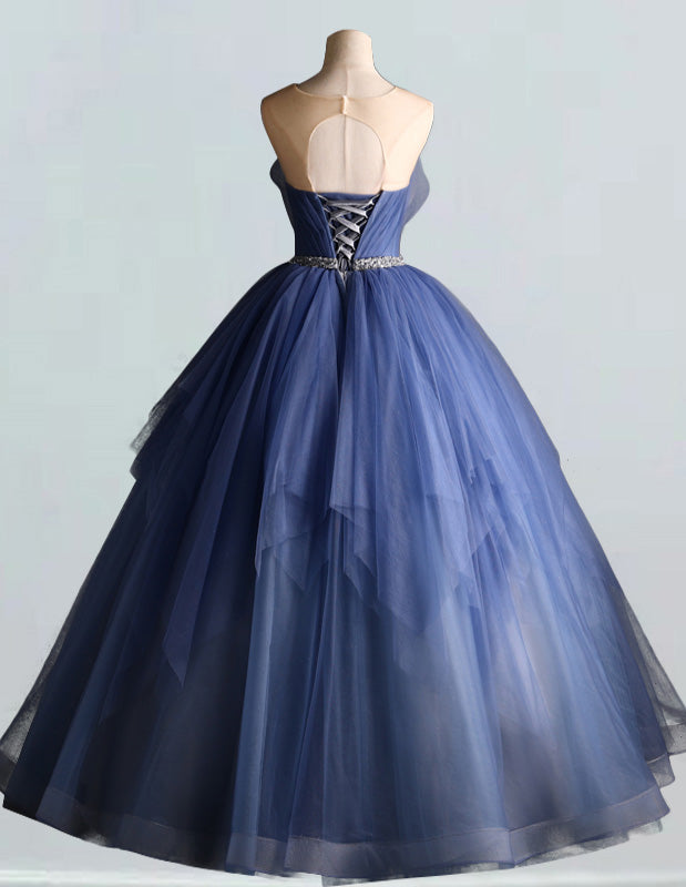 Women's Beaded Rhinestone Tulle Ball Gown | Scoop Neck Prom & Evening Dress