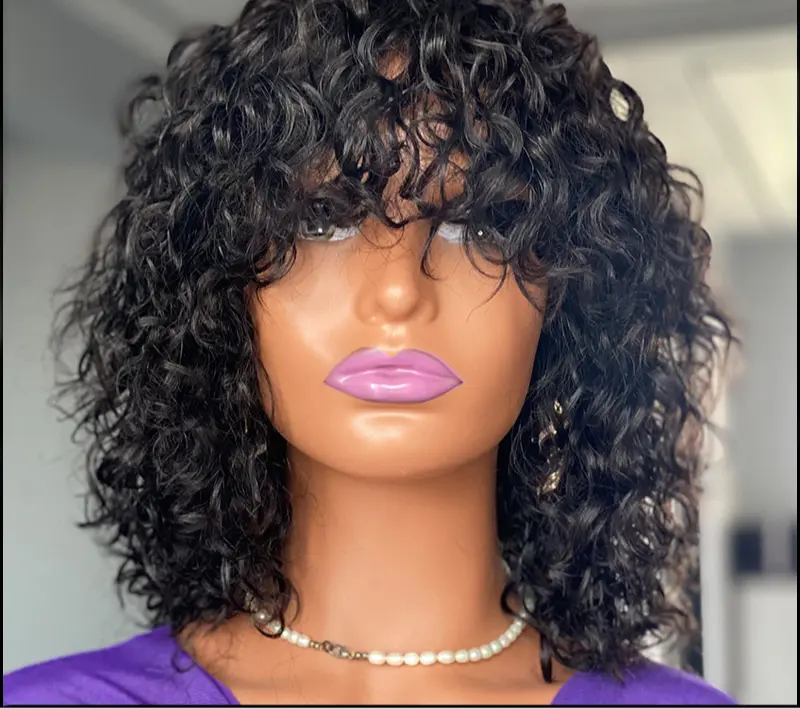 10A Water Wave Bob Wig with Bangs | Peruvian Human Hair | Breathable & Natural | Easy Wear