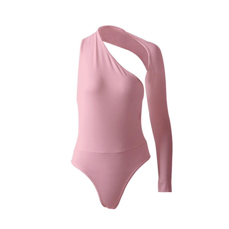 Autumn Winter Sexy One-Shoulder Tight Bodysuit Street Milk Silk Bottoming Top Women
