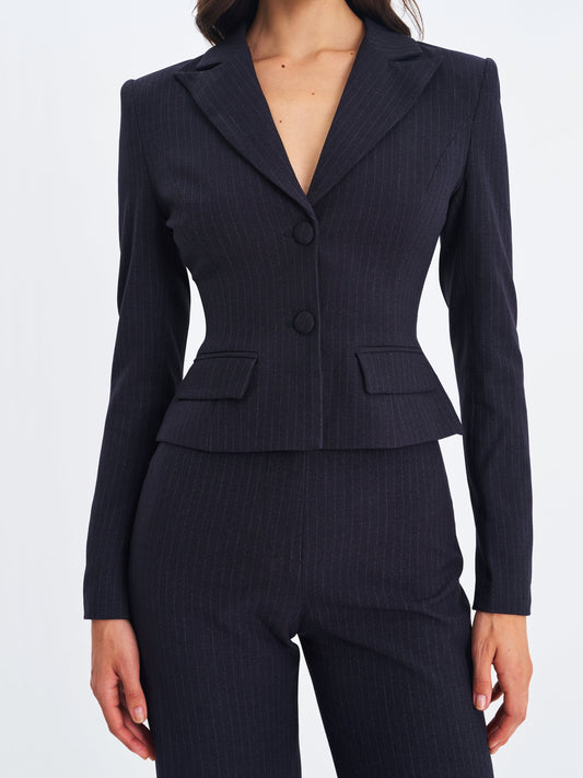 Quinne Navy Striped Single-Breasted Peplum Blazer