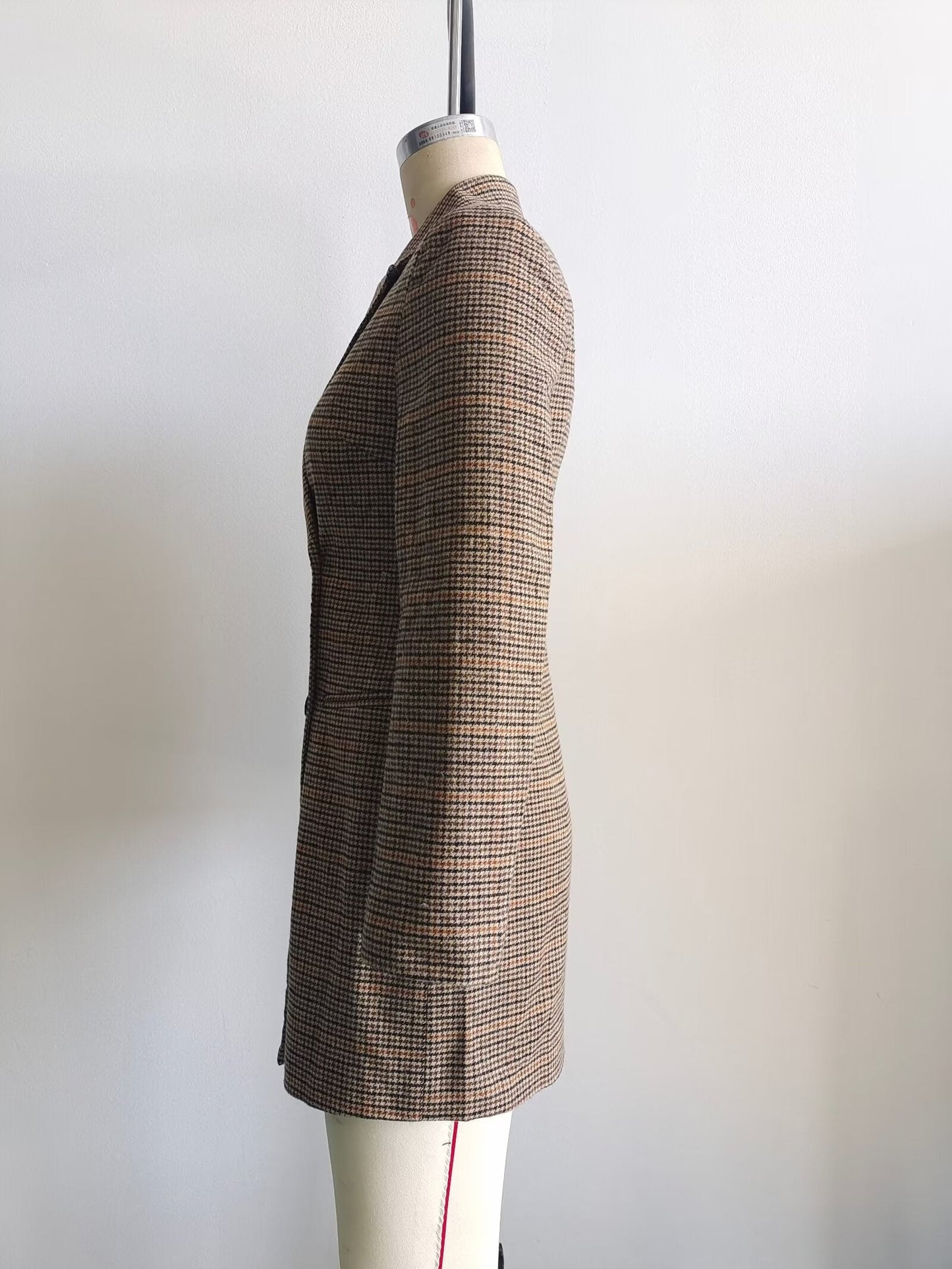 Fall Women Clothing Tailored Collar Brushed Houndstooth Long Sleeve Double Breasted Blazers