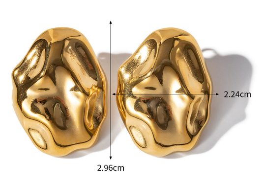 18K Gold Plated Stainless Steel Irregular Asymmetric Hammered Stud Earrings Women Non Fading Earrings