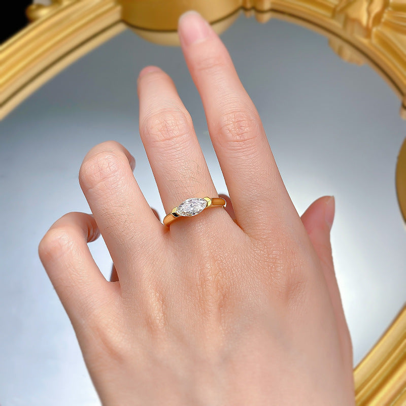 Horse Eye Diamond Ring 925 Silver Rice Grain Diamond Zircon Design Couple Finger Ring