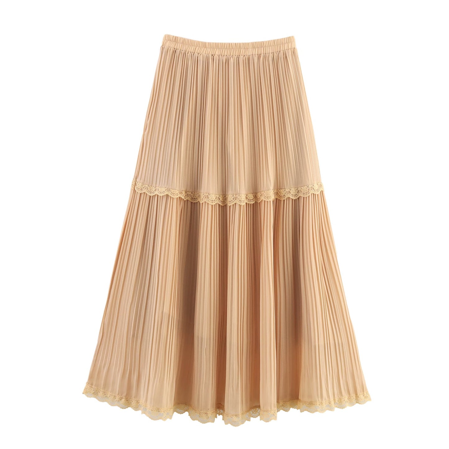 Summer White Moonlight Lace Draping Chiffon Pleated Big Hem Skirt Women