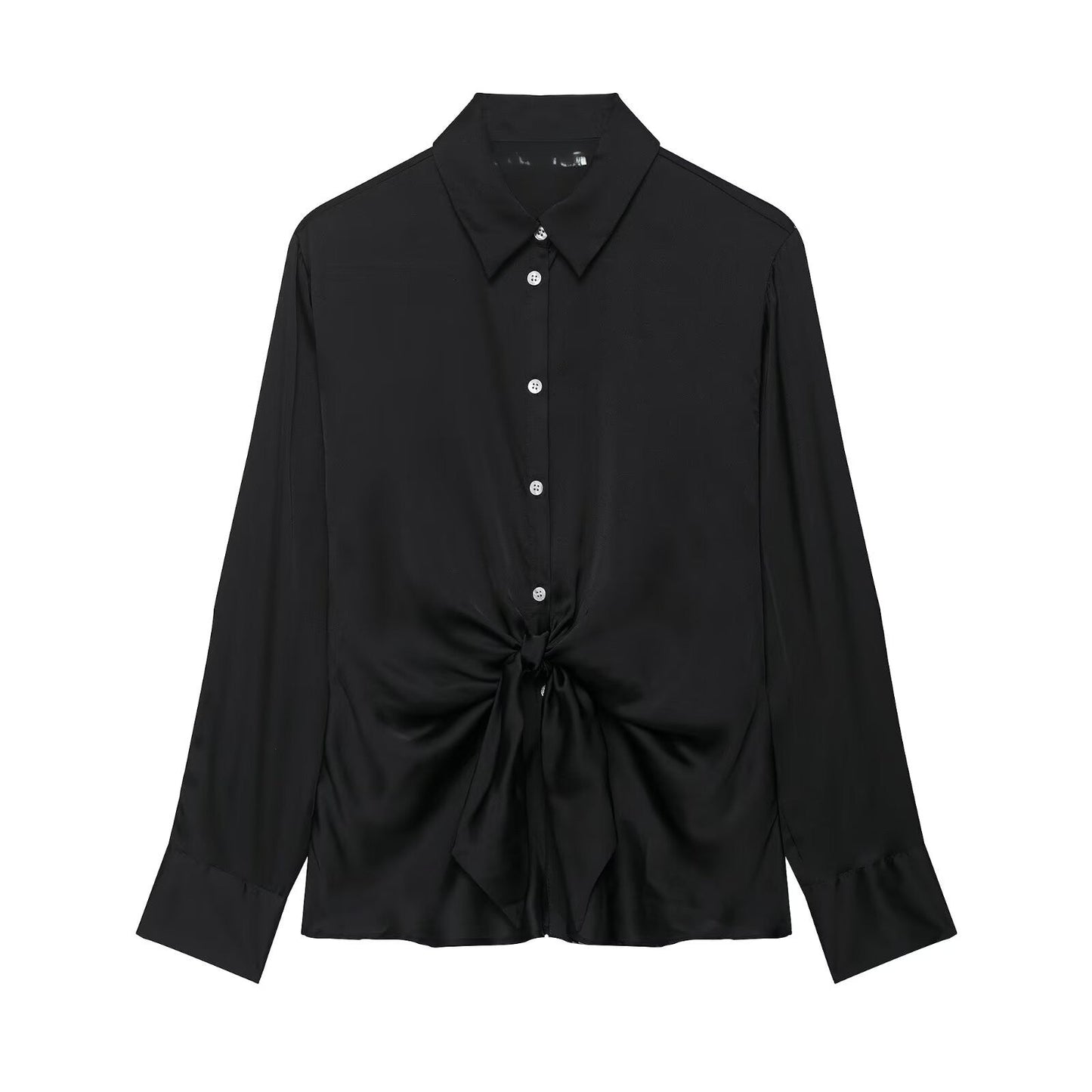 Women Clothing Early Autumn Bow Tie Texture Drape Shirt