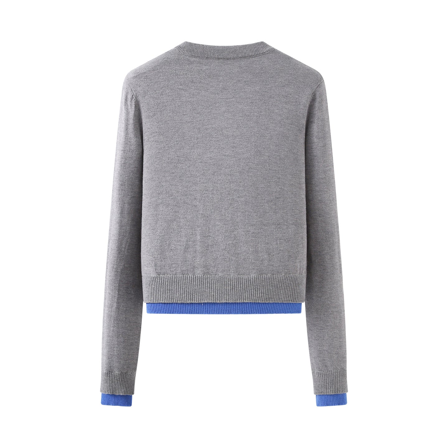 Autumn Placket Color Contrast Patchwork round Neck Long Sleeve Knitted Coat