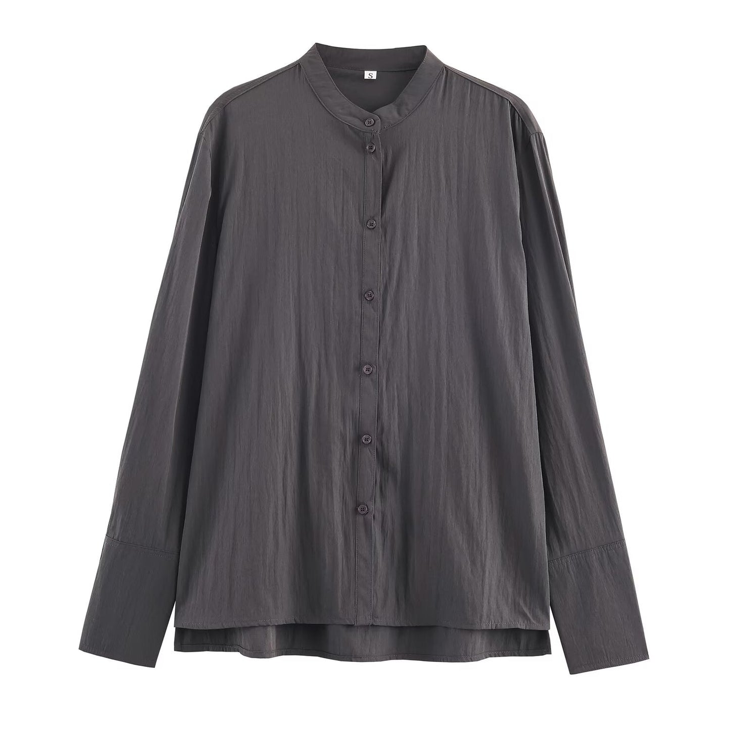 Women Clothing Loose Casual Long Sleeves Stand Collar Shirt