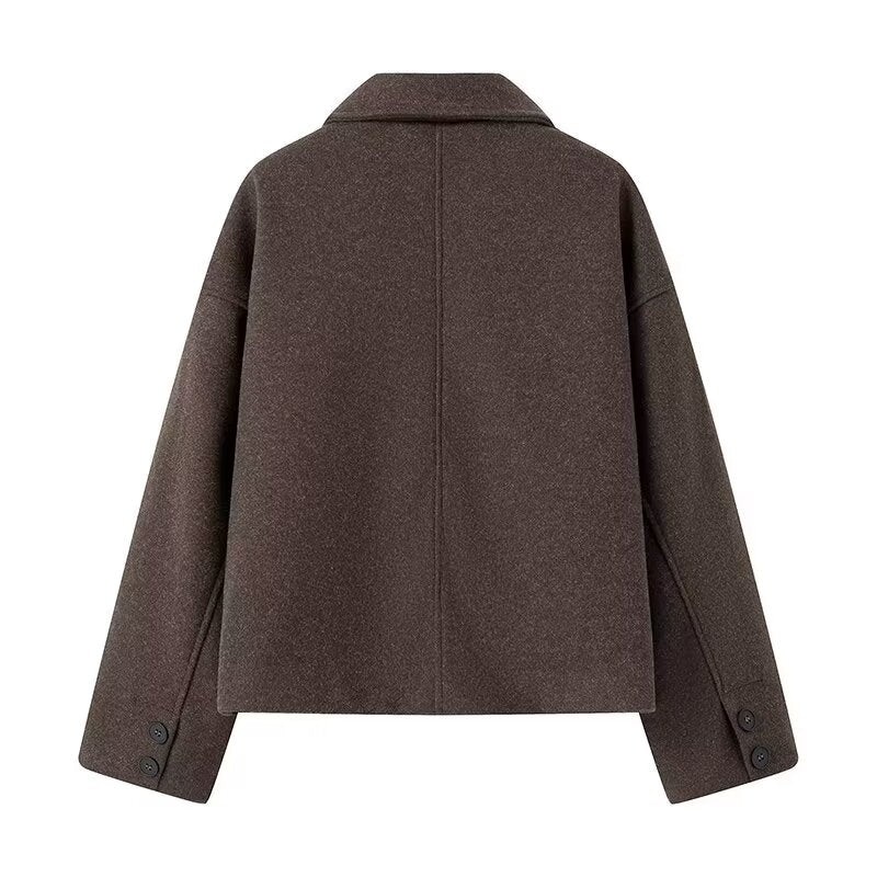 Autumn Women Clothing Design Casual All Matching Woolen Short Coat