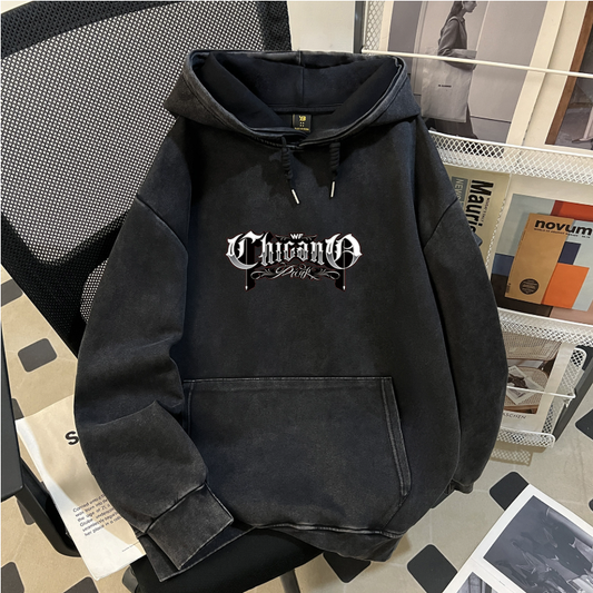 Autumn Winter Pure Cotton Cotton Composite Casual Trend Vintage Batik Washed Distressed Hooded Sweater