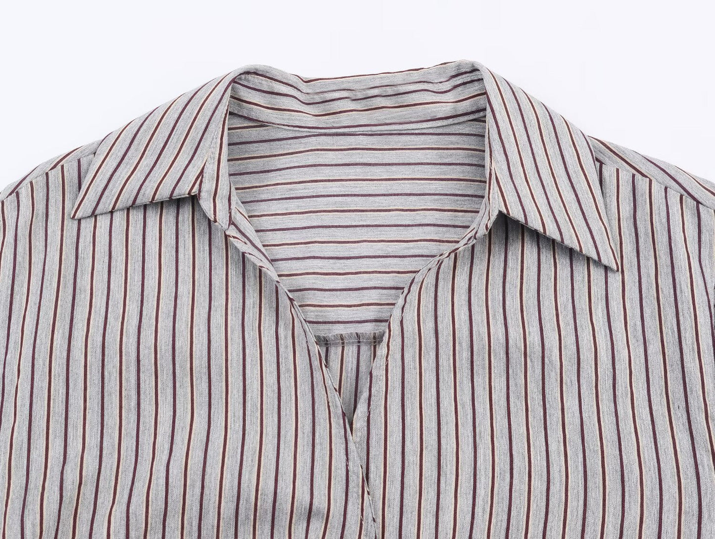 Women Collared Long Sleeve Double Breasted Striped Bow Shirt Top