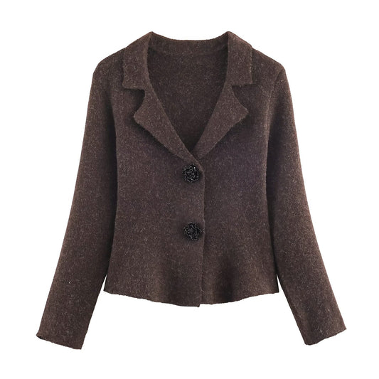 Women Clothing Jewelry Button Knitted Blazer