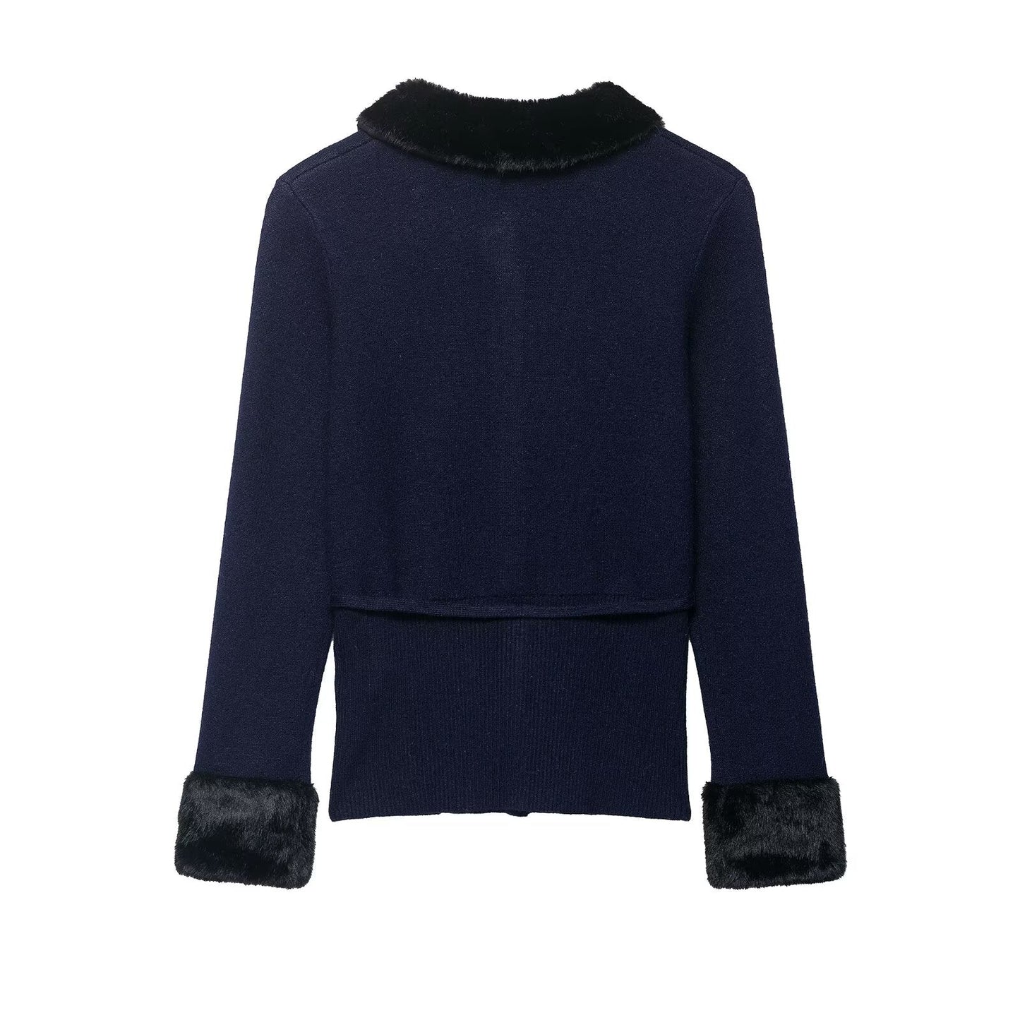 Elegant Artificial Fur Effect Splicing Knitwear Coat