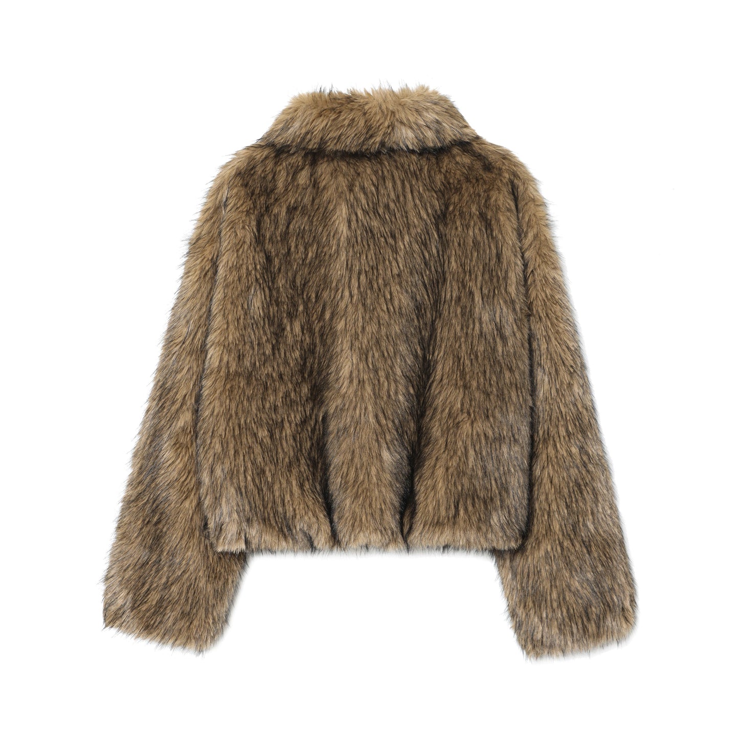 Women Stand Collar Long Sleeve Artificial Fur Effect Plush Jacket Short Coat