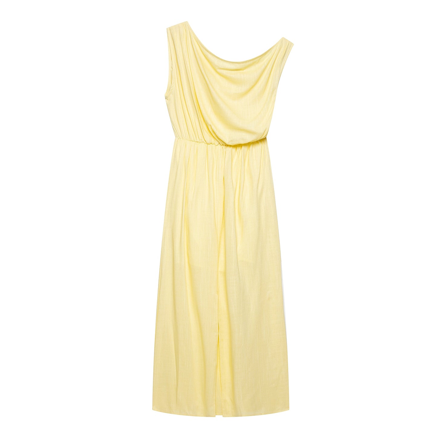 Women Slanted Shoulder One Shoulder Sleeveless Waist Cinching Long Dress