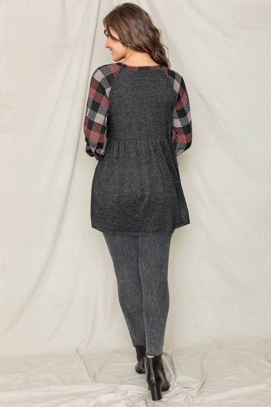 Checkered Bishop Sleeve Tunic Dress