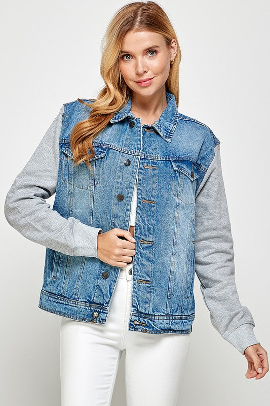 Women's Denim Jacket with Fleece Hoodies