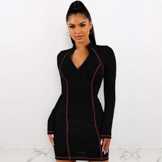 Collar zipper long sleeve dress