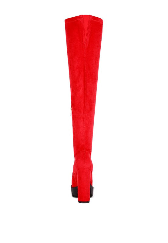 Maple High Block Heeled Faux Suede Long Boots