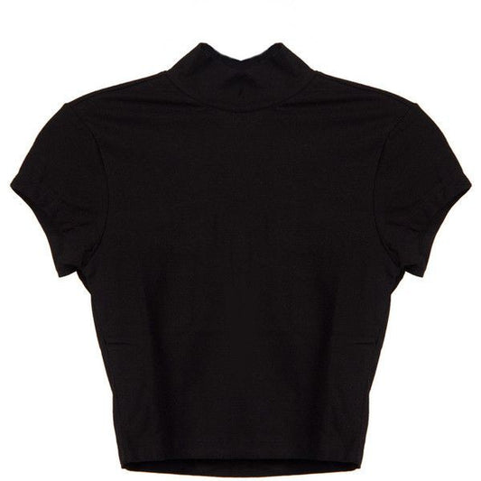 Turtleneck Crop Top Shirt Short Sleeve