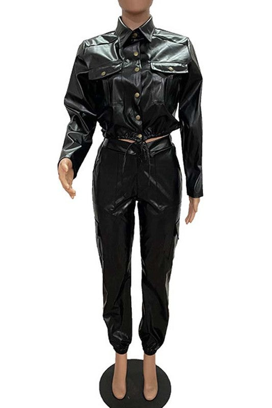 PU LEATHER 2PC PANTS SET