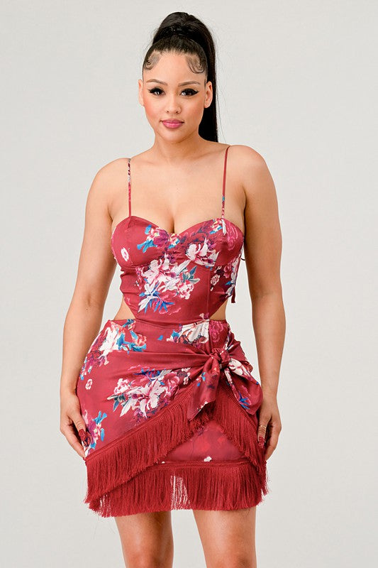 Kimono floral print mini dress