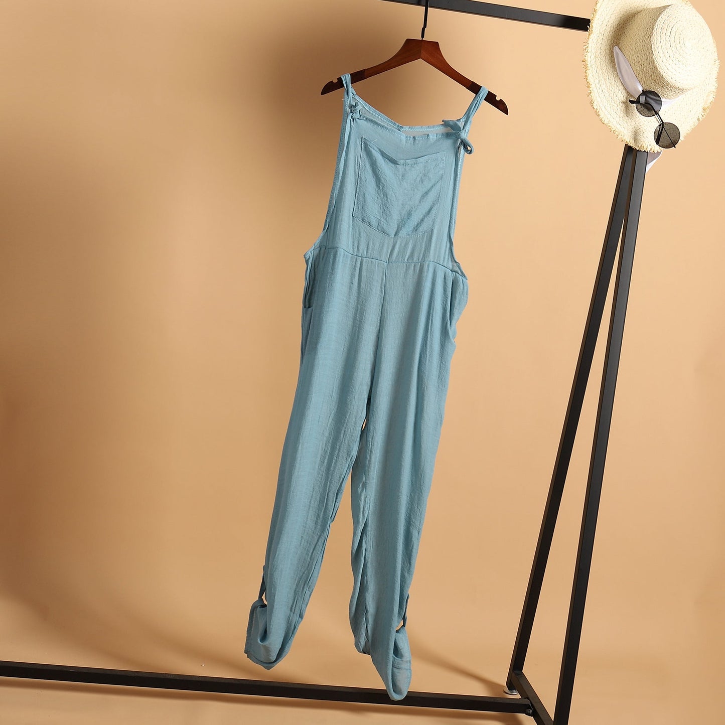 Autumn Casual Beach Trousers Solid Color Wide Leg Jumpsuit Playsuit Women