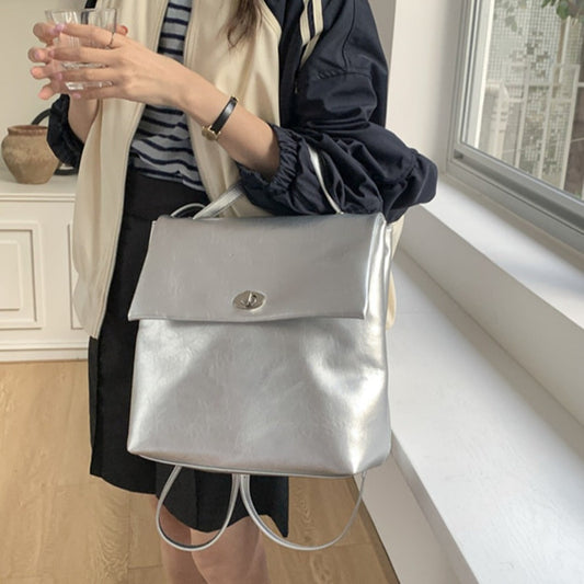 Big backpack female, autumn and winter silver large capacity backpack purse, commuter versatile college backpack