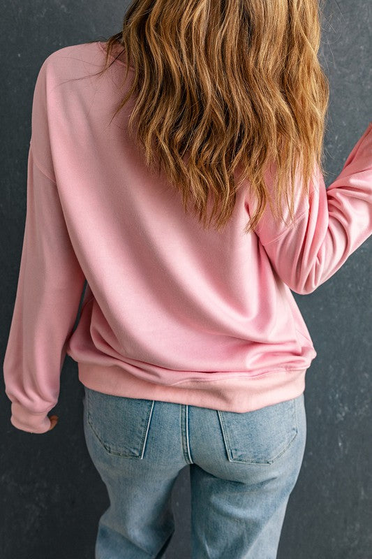 Pink LOVER Puff Drop Shoulder Pullover Sweatshirt