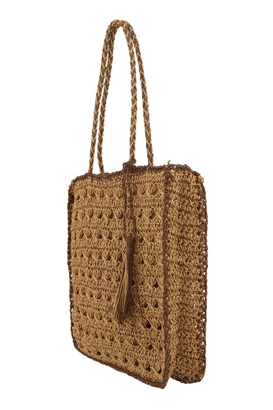 Square Shape Straw Tote Shoulder Bag