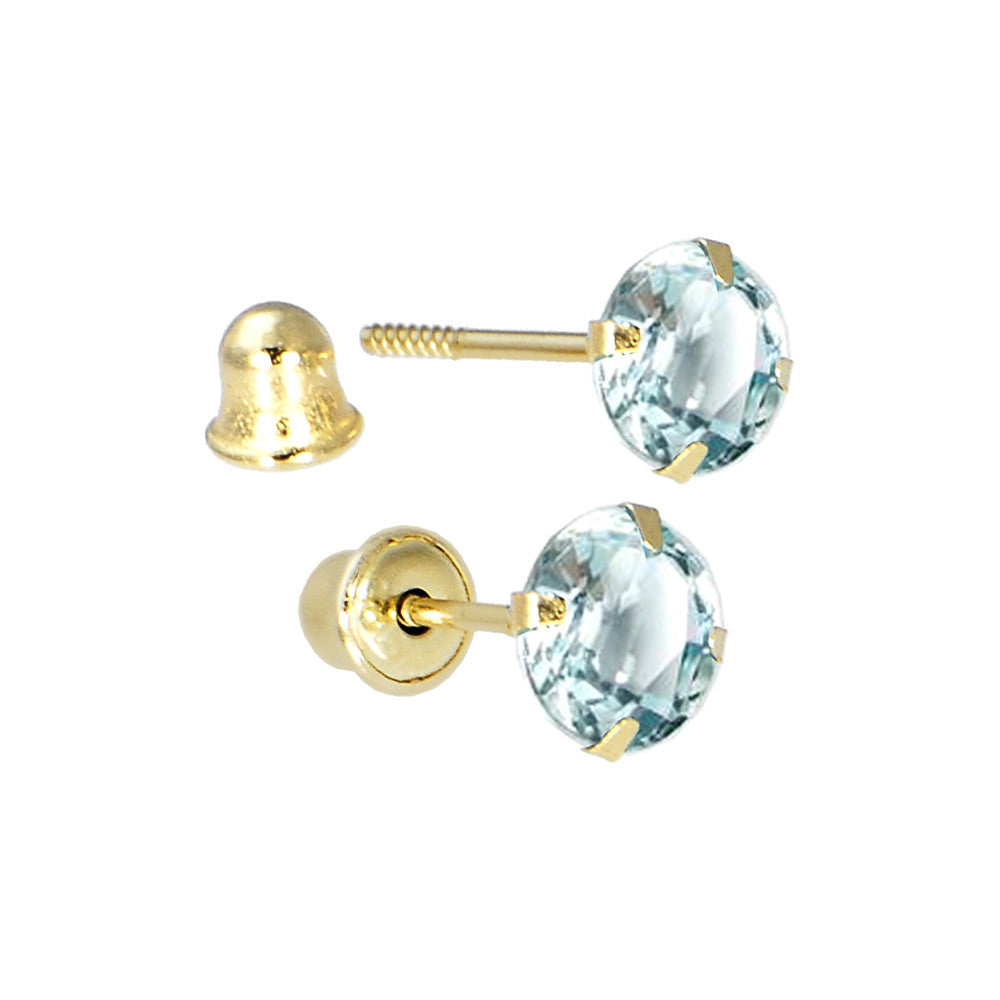 Solid 14k Yellow Gold .47 Carat Cubic Zirconia MARCH Birthstone Earrings