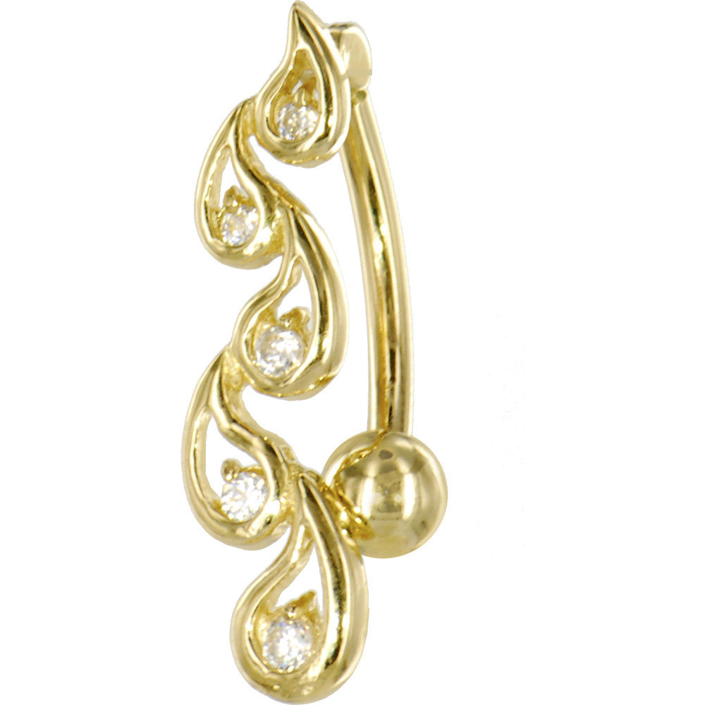 16G Solid 14k Yellow Gold Cubic Zirconia Fancy Journey Belly Ring