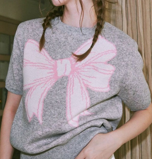 Short sleeve bow sweater