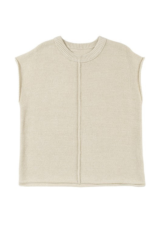 Women Solid Color Cap Sleeve Knitted Sweater