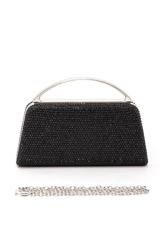 Slim Top Handle Rhinestone Box Clutch