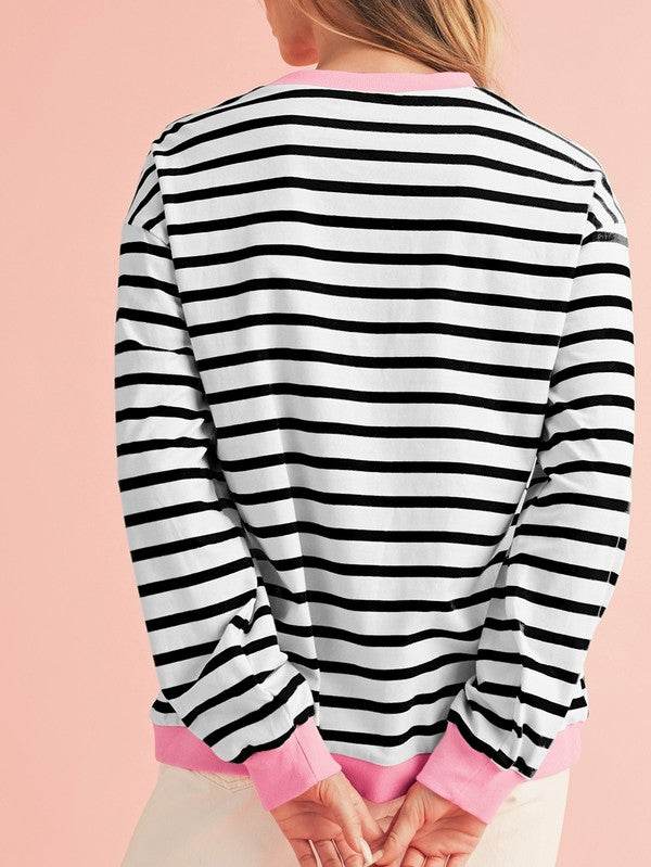 Cotton Stripe Drop shoulder Sweatshirt