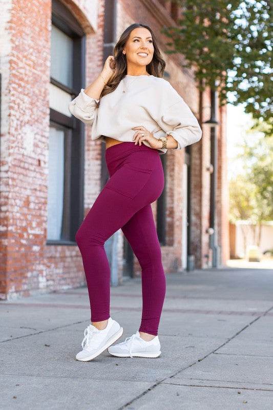 The Maria Maroon Full Length Leggings with Pockets
