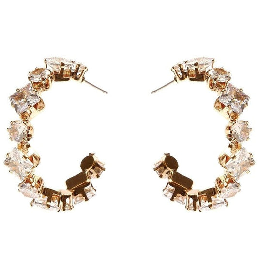 Square Circle Crown Halo CZ Hoop Earrings