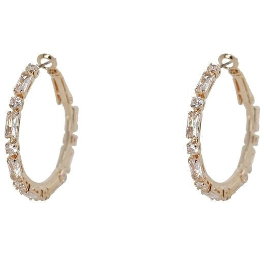 30mm Baguette Crown Halo CZ Hoop Earrings