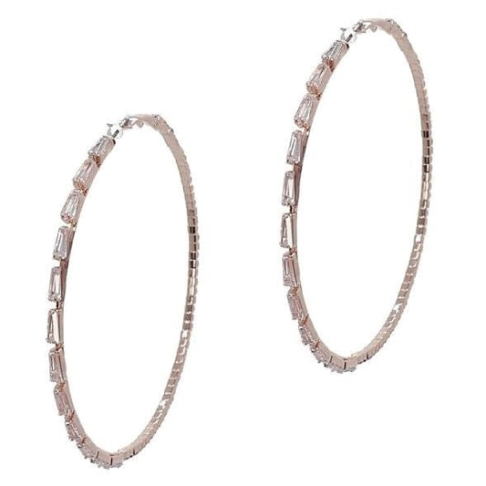 70mm Skewed Bar Cut Halo CZ Hoop Earrings