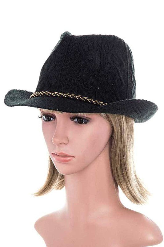Crystal Bow Hatband Faux Wool Felt Fashion Hat