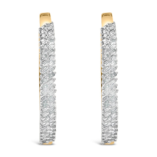 14K Yellow Gold Plated .925 Sterling Silver 1.0 Cttw Baguette Diamond Hoop Earrings