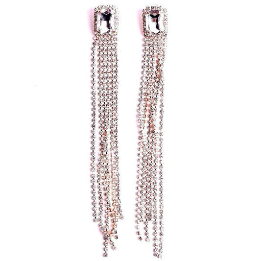 Rectangle Rhinestone Waterfall Rhinestone Earrings