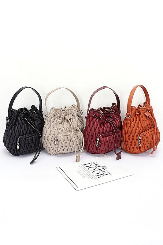 Nylon Quilted Puffer Convertible Bucket Bag