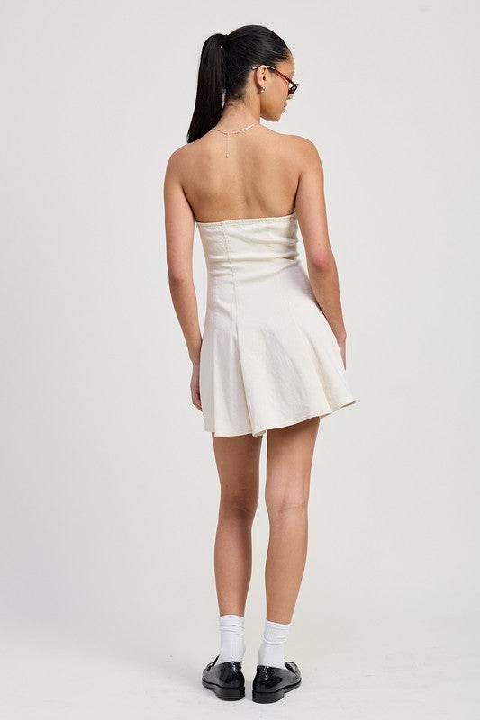 STRAPLESS MINI RUFFLE DRESS