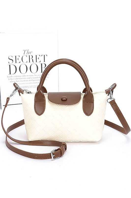Embossed Textured Top Handle Small Crossbody Bag