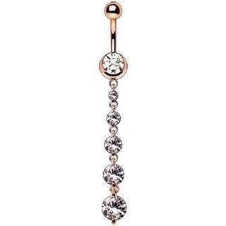 Rose Gold Plated Cascading CZ Dangle Navel Ring
