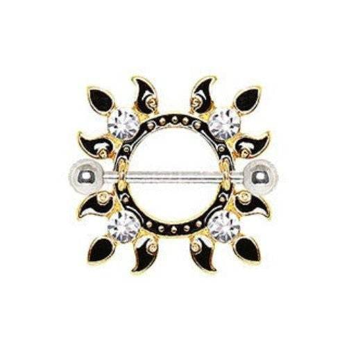 Gold Plated Jeweled Flaming Sun Nipple Shield