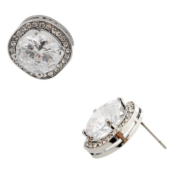 Wedding Cushion Cut Silver Crystal Stud Earrings
