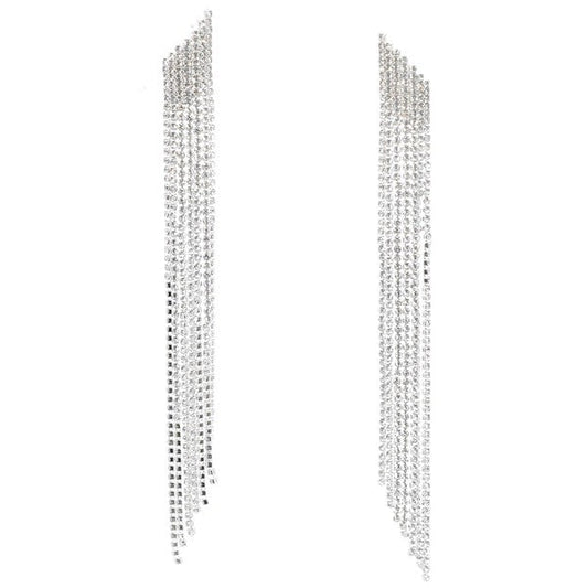 Skew Mesh Linear Tassel Dangle Earrings